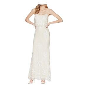 Adrianna Papell Women's Size 14 Sequin Strappy Popover Maxi Gown Beige NWT